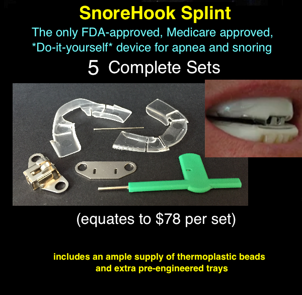 SnoreHook Splint: 5 complete sets of components